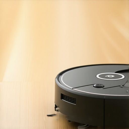 Advanced robotic mop with sensors and navigation system Close-up of a robotic mop's sensors and navigation system in action