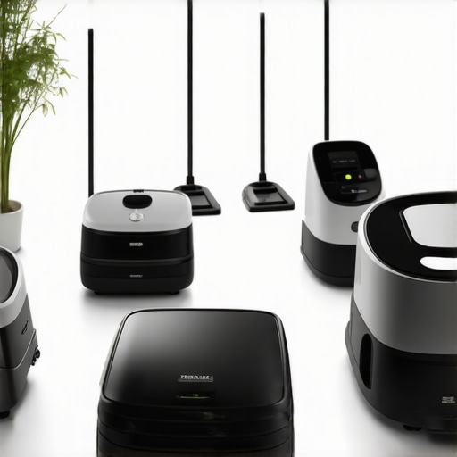 Futuristic home with autonomous cleaning robots Smart home with multiple cleaning robots working efficiently